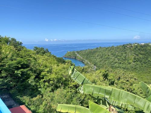 a view of the ocean from a house at Bungalow idyllique à Vieux-Habitants avec vue sur la mer in Vieux-Habitants