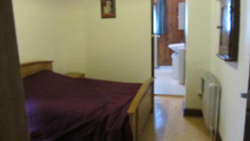 a bedroom with a bed in the corner of a room at Gîte du Vignoble in Beblenheim