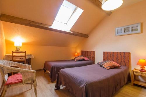 une chambre avec deux lits et une lucarne dans l'établissement Les Pervenches, à Saint-Martin-de-la-Mer