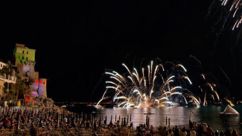 a crowd of people watching a fireworks show at night at Casa Rosa appartamento con giardino in Cetara