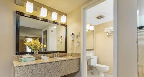 a bathroom with a sink and a toilet and a mirror at Best Western Battlefield Inn in Manassas