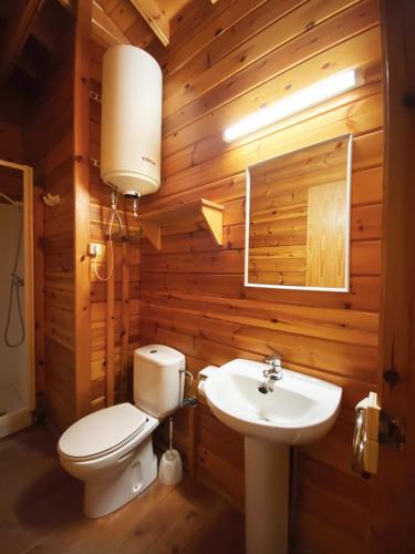 a bathroom with a toilet and a sink at Bungalows Camping Ferrer in Peniscola