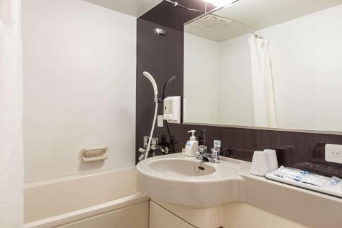 a bathroom with a sink and a mirror at Comfort Hotel Niigata in Niigata