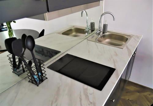 a kitchen with a sink and a counter top at Eden Residence in Cannes