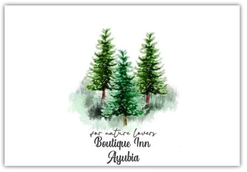a group of christmas trees on a white card at Boutiqueinn Ayubia in Ayubia