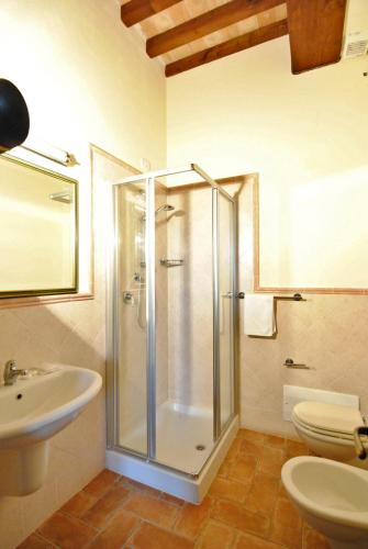 a bathroom with a shower and a sink and a toilet at Alba su Assisi in Petrignano