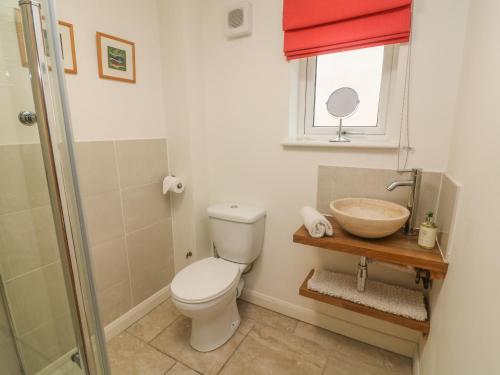 a bathroom with a toilet and a sink at Carwood in Dufton
