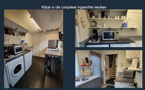 twee foto's van een keuken met een wasmachine bij Vakantiewoning Deltahof in Ellewoutsdijk