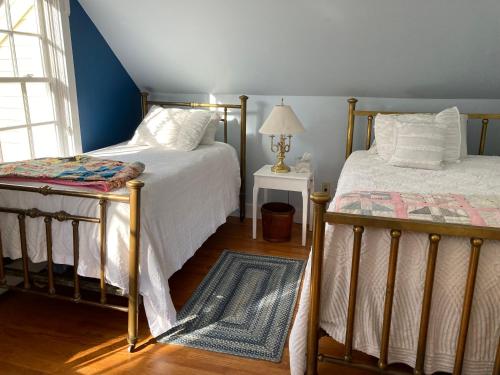 a bedroom with two beds and a lamp on a floor at The Birch Grove in Woodstock