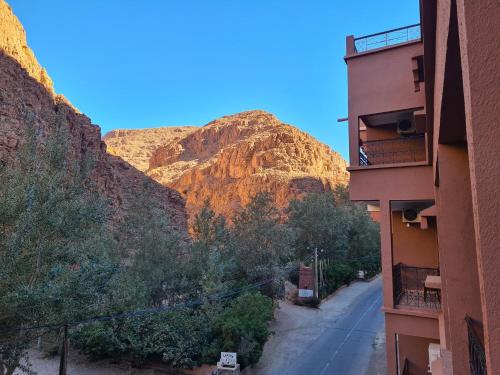 a view of a mountain from a building at Hôtel Restaurant La Gazelle De Dades in Akhendachou nʼAït Ouffi