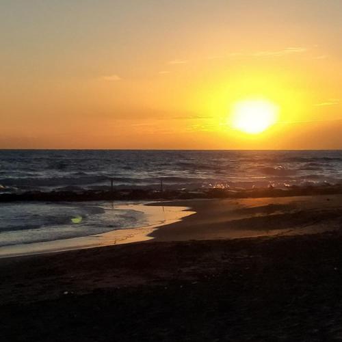a sunset on a beach with the ocean at Le Coin Vert in Fregene