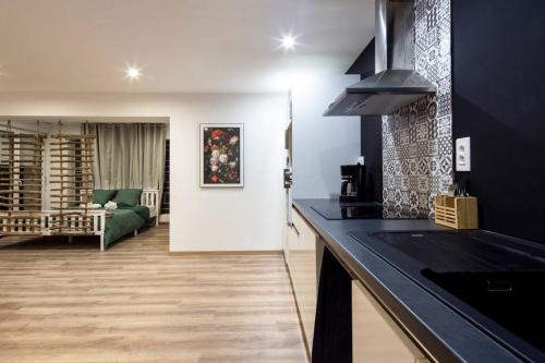 een keuken met een aanrecht en een woonkamer bij Le Logis d'Alsace, Wifi,TV,Parking,70 m2 in Ettendorf