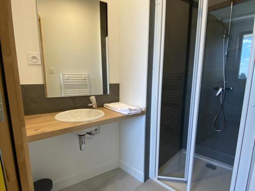 une salle de bain avec un lavabo et une douche dans l'établissement CHEZ MAMITA, à Landivisiau