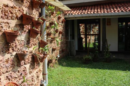 a wall with potted plants on the side of a house at Pavana Hotel in Negombo