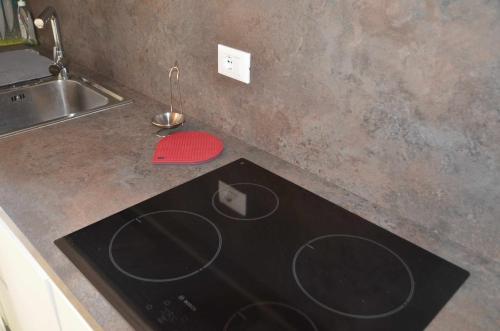a black stove top in a kitchen with a sink at Al Leone di San Marco LUXURY & RELAX in Noale