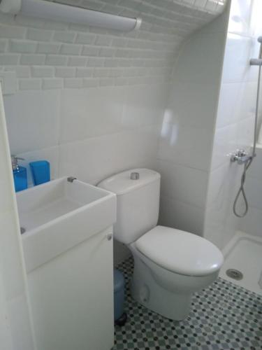 a white bathroom with a toilet and a sink at Apartamento Trini in La Jaca