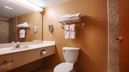 a bathroom with a toilet and a sink and a mirror at Best Western Plus Dakota Ridge in Eagan