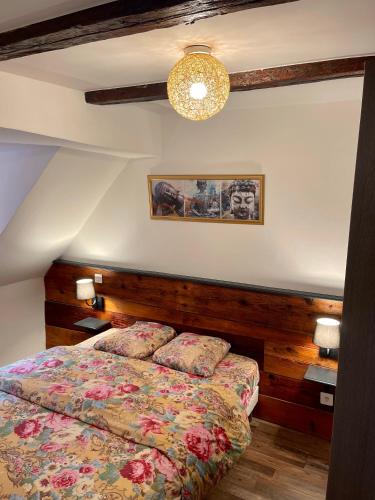 - une chambre avec un lit et 2 oreillers dans l'établissement Gîtes La Petite Venise Colmar, à Colmar
