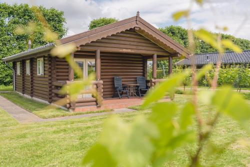 a log cabin with a table and chairs in the yard at Wijngaard Saalhof in Wognum