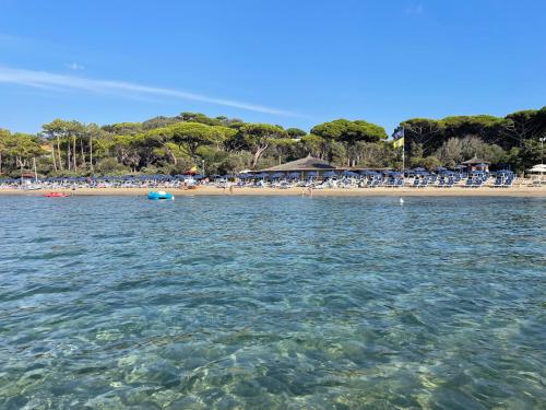 a body of water with a beach in the background at Gallia Palace Hotel - Relais & Châteaux in Punta Ala
