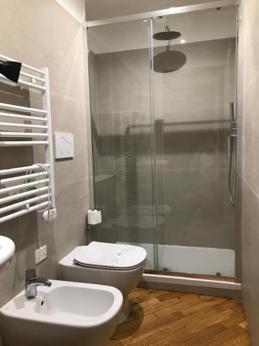 a bathroom with a shower and a toilet and a sink at B&B APARTAMENTS Milano Bocconi in Milan