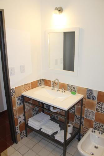 a bathroom with a sink and a mirror at Departamentos Ibazeta in Salta