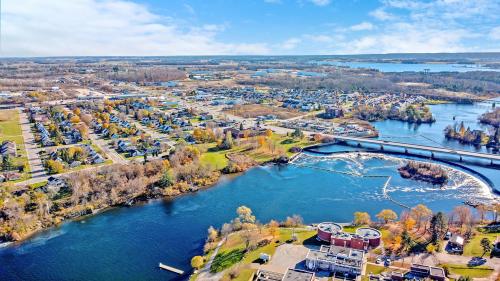 an aerial view of a city and a river at Ramada by Wyndham Arnprior in Arnprior