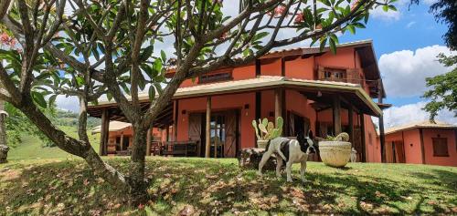 una vaca parada frente a una casa en Ellementares Guest House, en Socorro