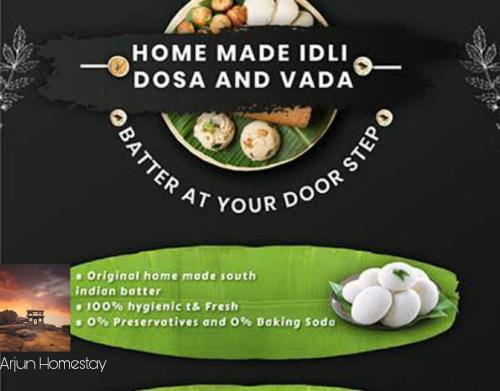 Een flyer voor een huisgemaakte Indiase dosa en vada. bij Arjun Homestay in Hampi