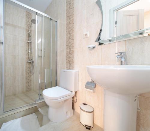 a bathroom with a toilet and a sink and a shower at Lubyanka Rooms in Moscow