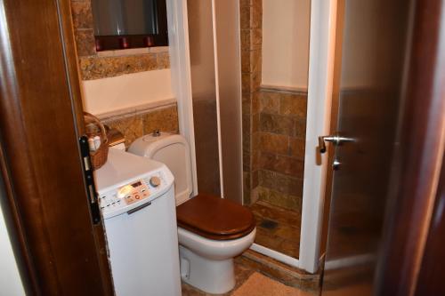 a small bathroom with a toilet and a sink at Trikala's Panoramic View Villa in Synikia Mesi Trikalon