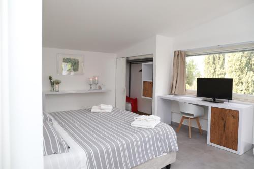 1 dormitorio con 1 cama y escritorio con ordenador en Il Borgo Suite en Cerignola
