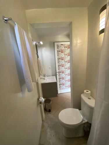 a small bathroom with a toilet and a sink at Peania Domus in Paianía