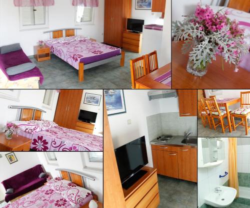 a collage of photos of a hotel room at Apartments Jadranica in Murter