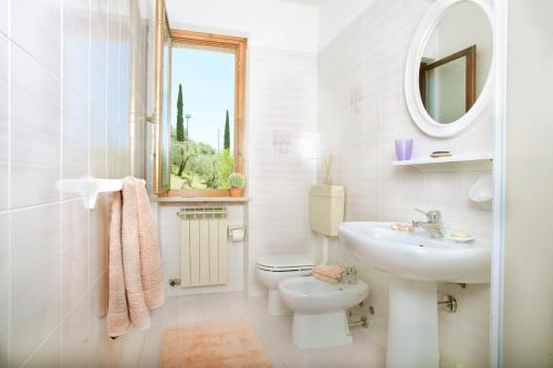 a bathroom with a sink and a toilet and a mirror at Residence le Balze in Malcesine