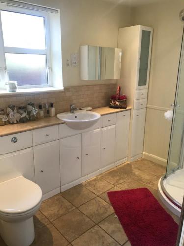 a bathroom with a sink and a toilet and a window at The Stables in Ashover