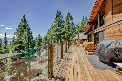 a wooden deck on the side of a house at Over the Moon in Incline Village