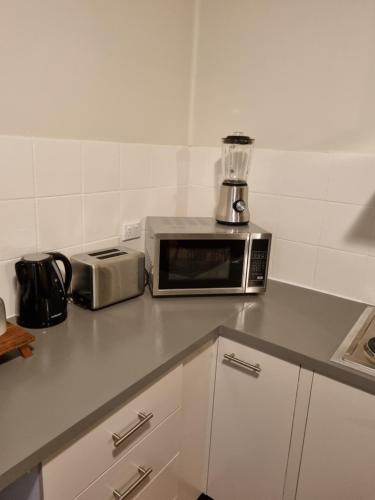 a kitchen counter with a microwave and a blender at Peddlars Rest in Toogoolawah