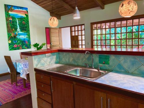 a kitchen with a sink and a counter top at Las Palomas Villas in Cocles