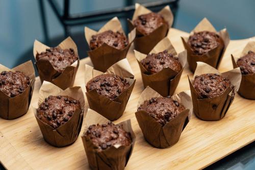 a bunch of chocolate muffins sitting on a cutting board at Radisson BLU Balmoral in Spa