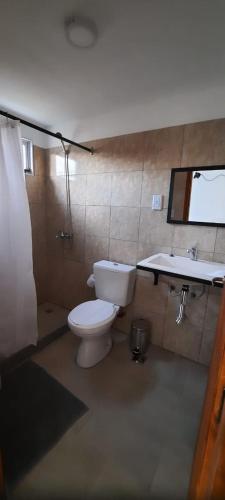 a bathroom with a toilet and a sink at Tambo Aparts in El Calafate