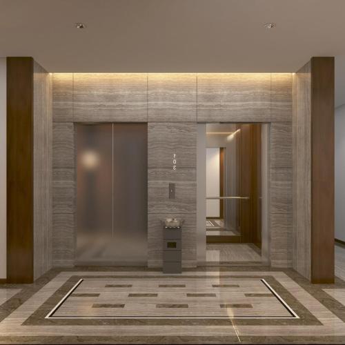 a lobby with a elevator in a building at Khách sạn Nga Sơn in Nga Sơn