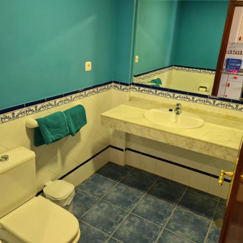 La salle de bains est pourvue de toilettes et d'un lavabo. dans l'établissement Oasis Royal D311, à Corralejo