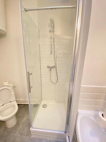a bathroom with a shower and a toilet at ENGHIEN-LES-BAINS : studio au coeur du centre ville in Enghien-les-Bains