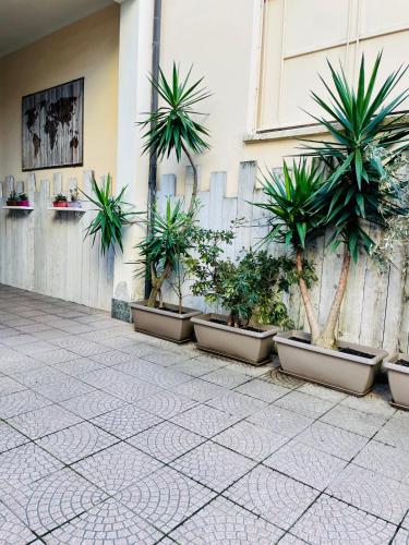 uma fila de vasos de plantas ao lado de um edifício em Via Padova 165 em Milão