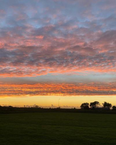 a cloudy sky with trees in a field at sunset at Benbijdokkum in Driesum