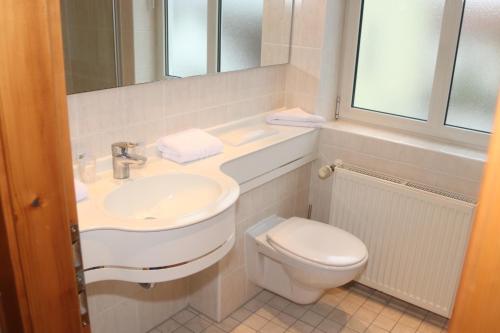 a bathroom with a sink and a toilet at Landhotel Gasthof Huber in Merching