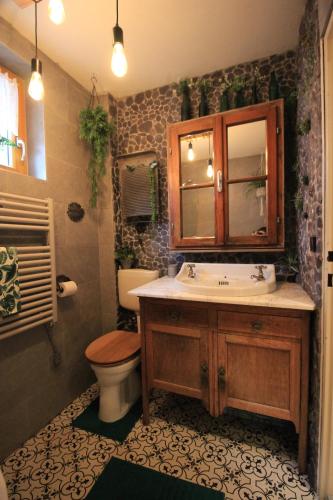 een badkamer met een wastafel en een toilet bij Maisalm, Apt 4 in Maishofen