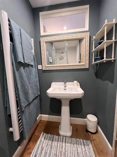 a bathroom with a sink and a mirror at Maison Père in Lagarde