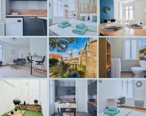 un collage de photos de différents types de maisons dans l'établissement Locations Boulogne sur mer, 2 personnes, Les Oyats, à Boulogne-sur-Mer